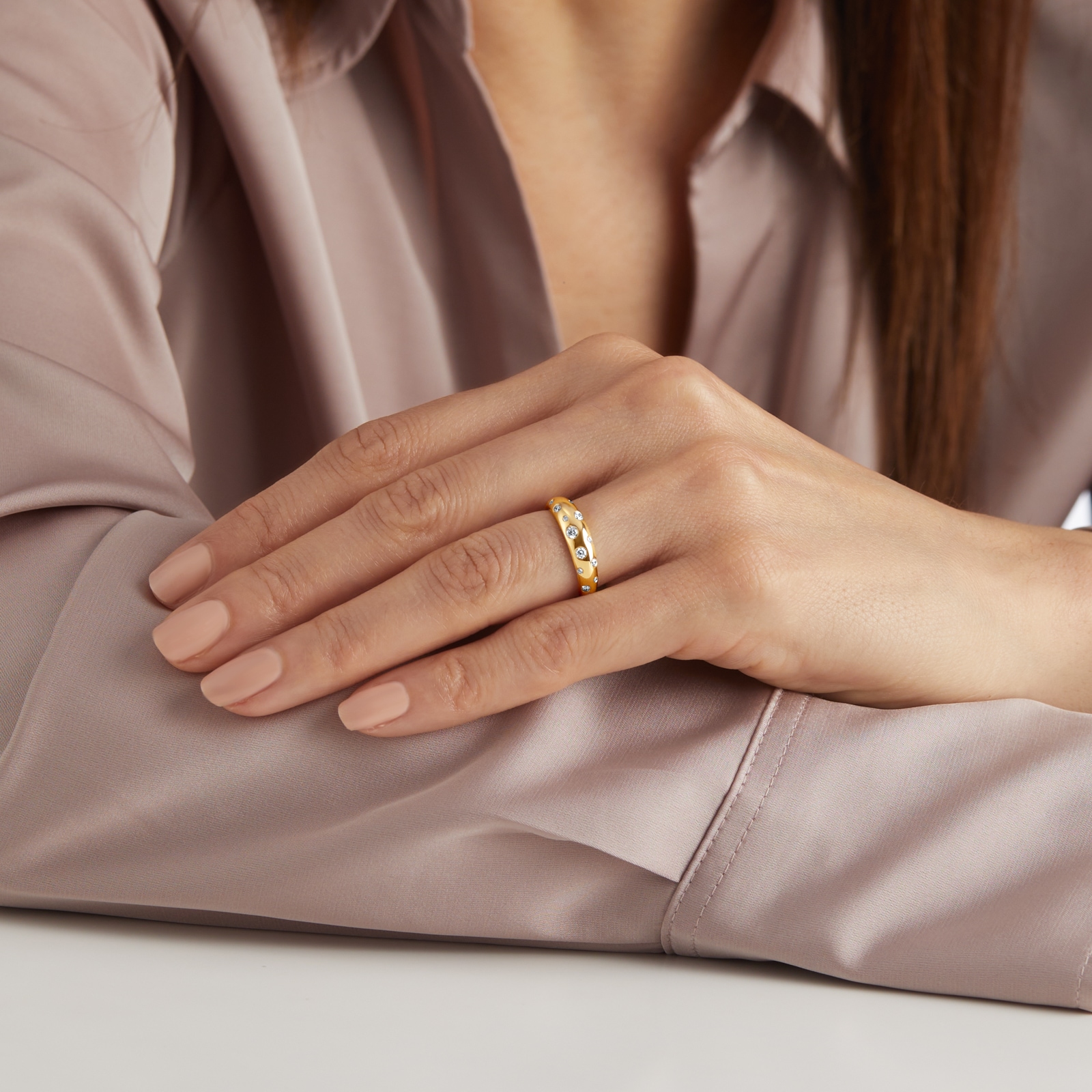 Goldsmiths 9ct Yellow Gold 0.35cttw Diamond Flush Set Scatter Ring - RingSize N