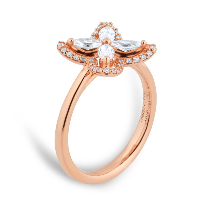 Goldsmiths 18ct Rose Gold 0.69cttw Marquise and Brilliant Cut Floral Ring