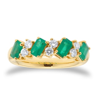 Mappin & Webb 18ct Yellow Gold Emerald & 0.30cttw Diamond Ring