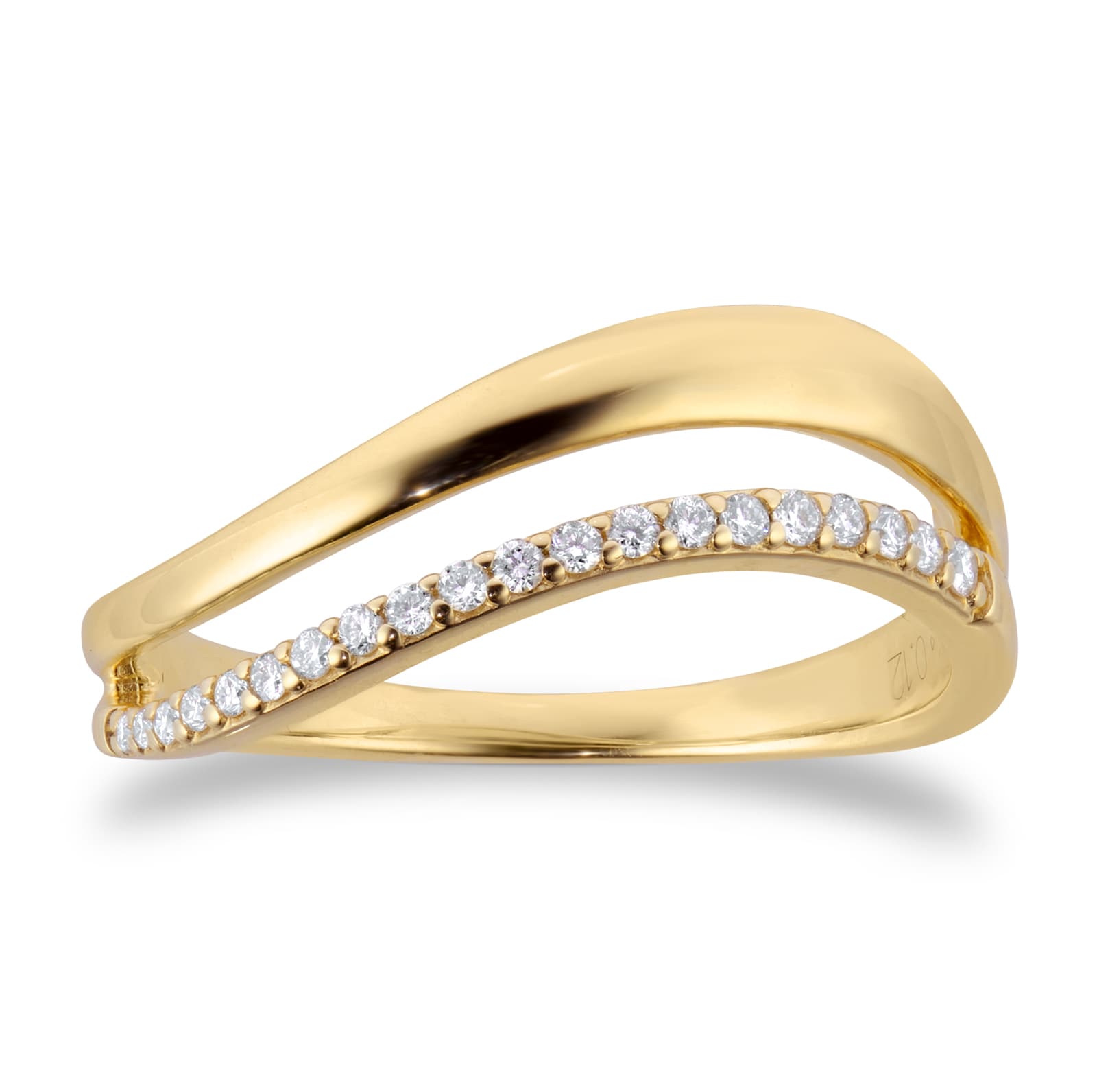 Goldsmiths 9ct Yellow Gold 5.6mm 0.12cttw Diamond Double Wave Ring
