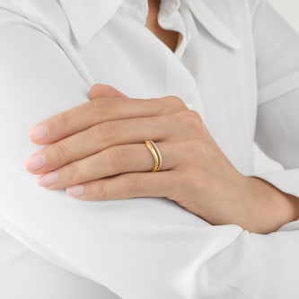 Goldsmiths 9ct Yellow Gold 5.6mm 0.12cttw Diamond Double Wave Ring Goldsmiths 9ct Yellow Gold 5.6mm 0.12cttw Diamond Double Wave Ring