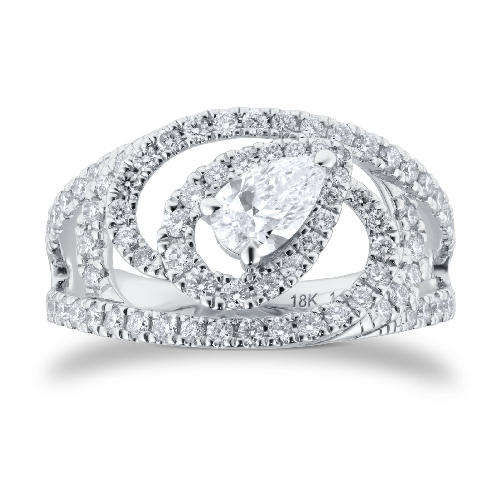 Amelia 18ct White Gold 1.00cttw Pear Cut Spiral Diamond Cuff Ring - Ring Size N