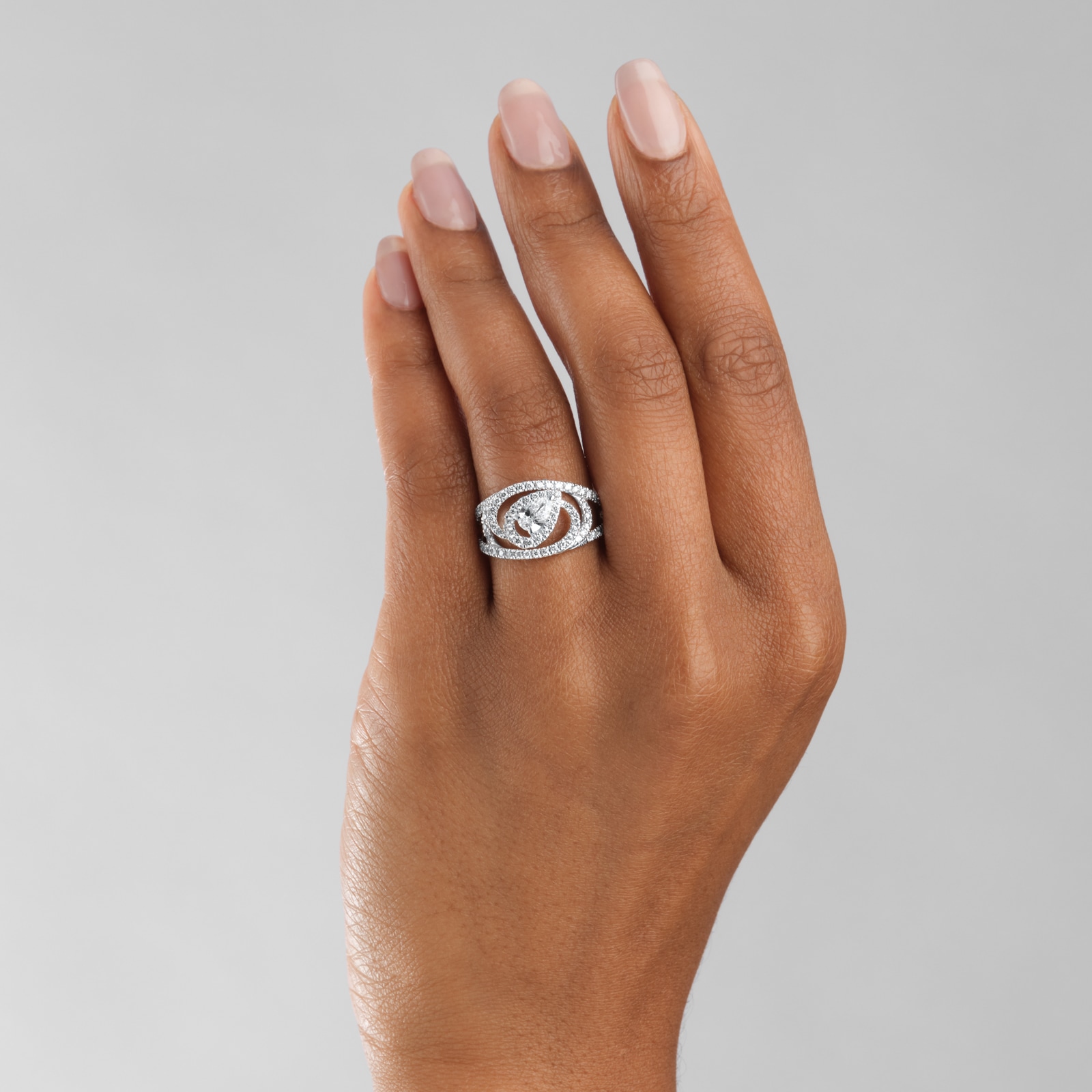 Mappin & Webb Amelia 18ct White Gold 1.00cttw Pear Cut Spiral Diamond Cuff Ring