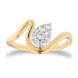 Goldsmiths 9ct Yellow Gold 0.25cttw Pear Cluster Diamond Wave Ring