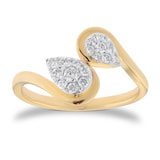 Goldsmiths 9ct Yellow Gold 0.25cttw Double Pear Cluster Diamond Wave Ring