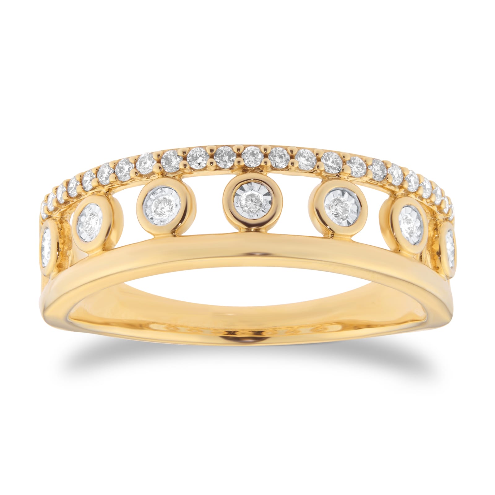 Goldsmiths 9ct Yellow Gold 0.15cttw Diamond Double Row Station Ring