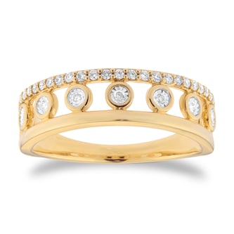 Goldsmiths 9ct Yellow Gold 0.15cttw Diamond Double Row Station Ring