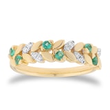 Goldsmiths 9ct Yellow Gold Diamond and Emerald Leaf Ring