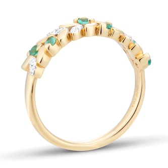 Goldsmiths 9ct Yellow Gold Diamond and Emerald Leaf Ring Goldsmiths 9ct Yellow Gold Diamond and Emerald Leaf Ring