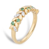 Goldsmiths 9ct Yellow Gold Diamond and Emerald Leaf Ring
