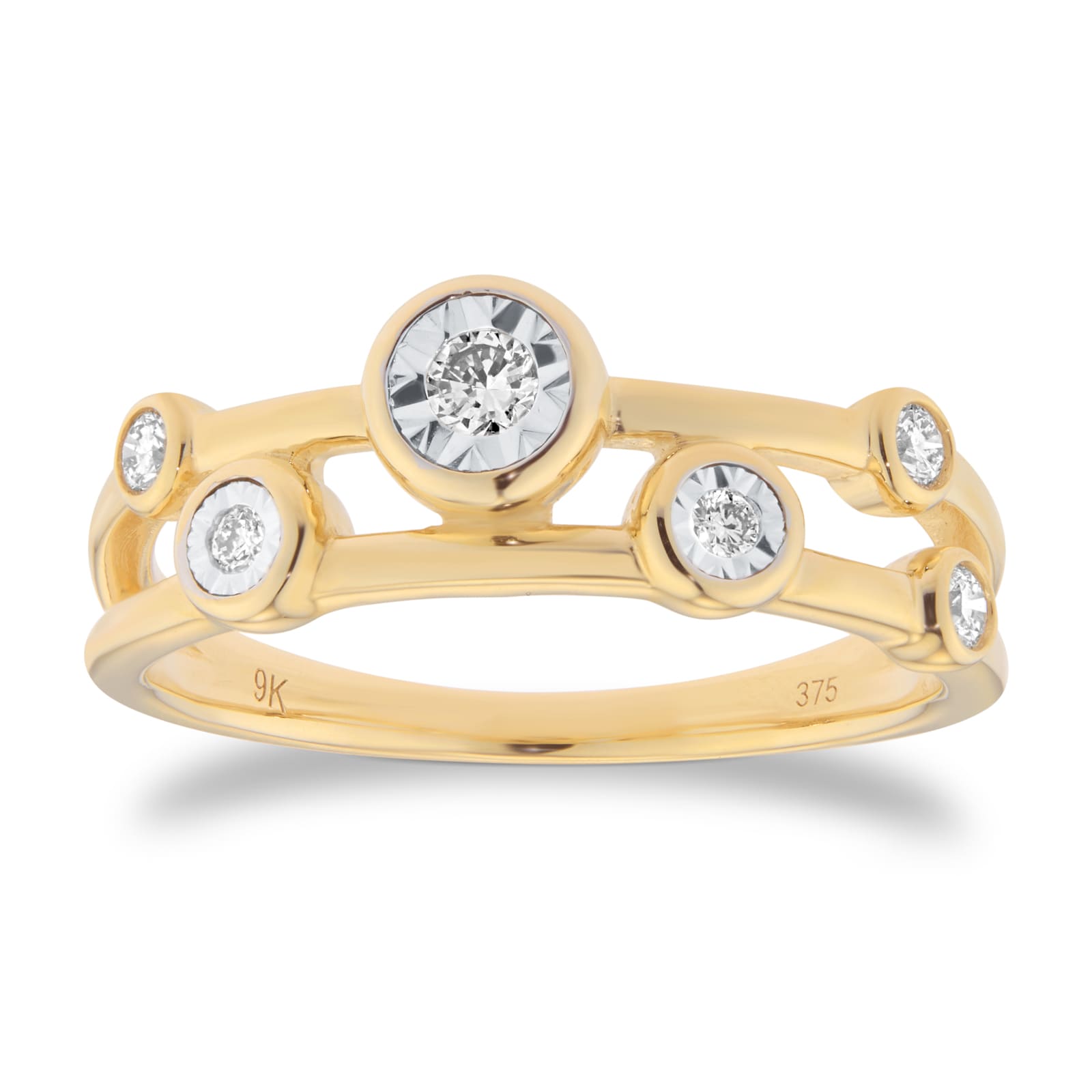 Goldsmiths 9ct Yellow Gold 0.21cttw Diamond Illusion Bezel Ring