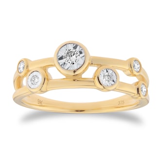 Goldsmiths 9ct Yellow Gold 0.21cttw Diamond Illusion Bezel Ring