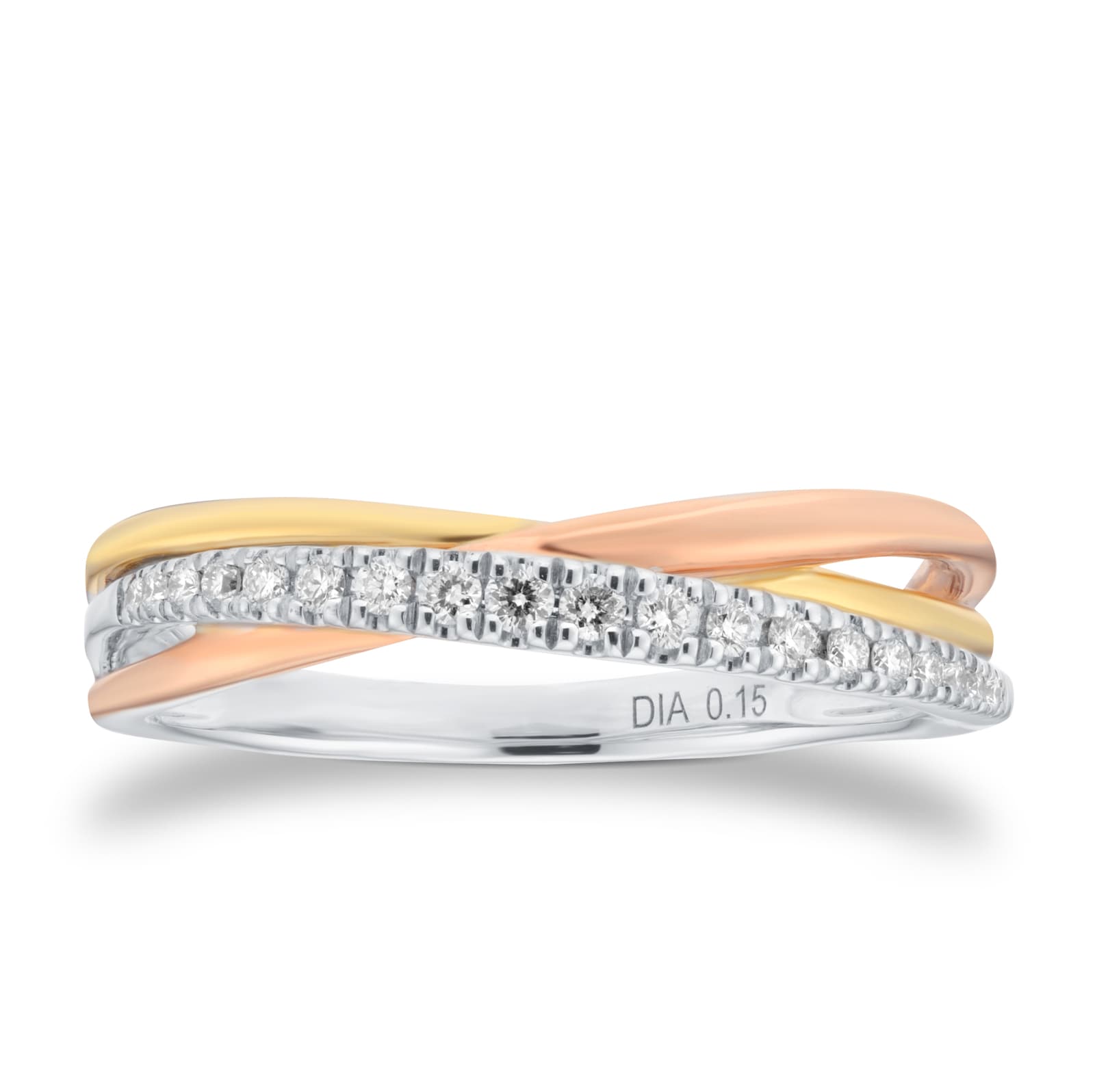 Goldsmiths 9ct Tri-Gold 0.15cttw Diamond 5.4mm Wave Ring Goldsmiths 9ct Tri-Gold 0.15cttw Diamond 5.4mm Wave Ring