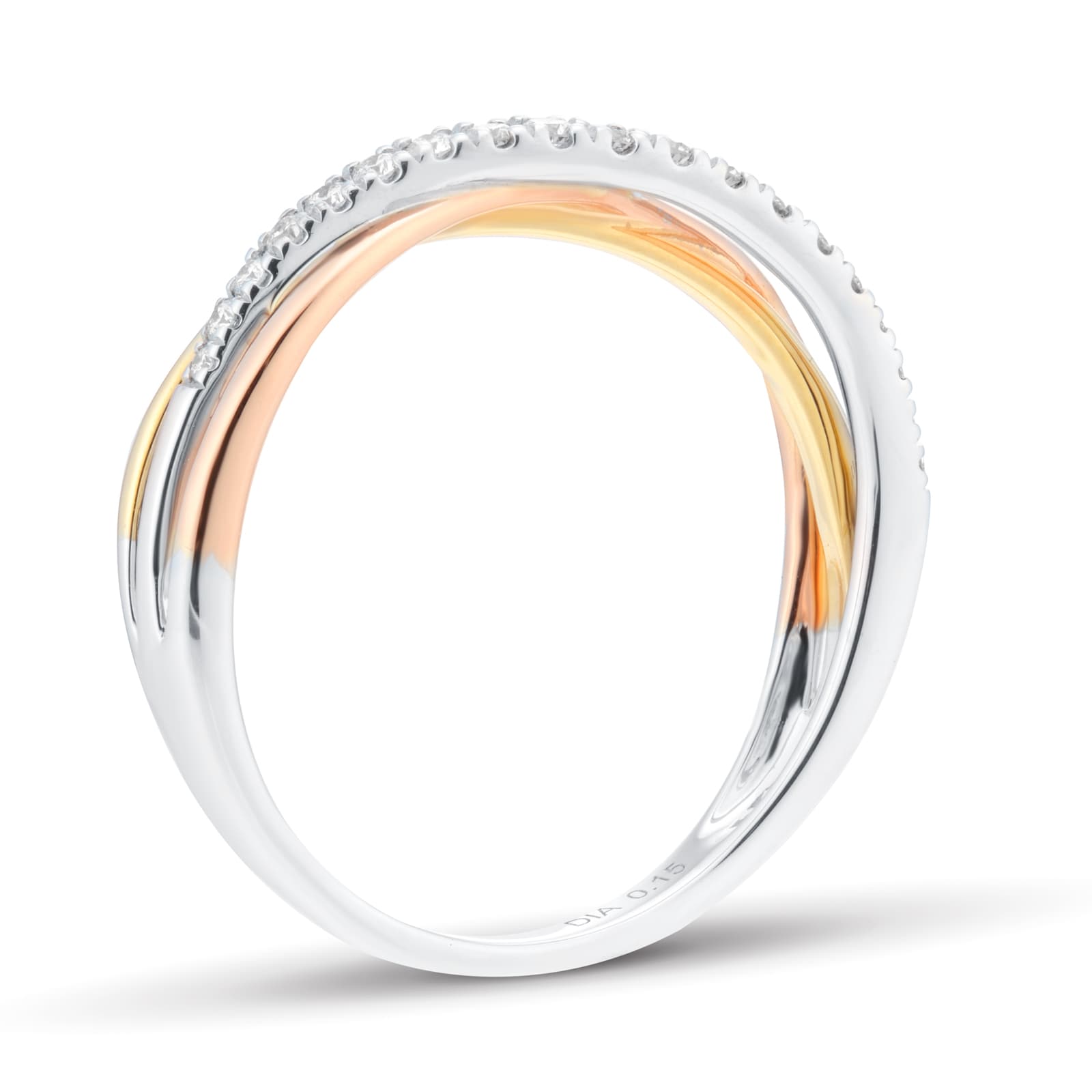 Goldsmiths 9ct Tri-Gold 0.15cttw Diamond 5.4mm Wave Ring Goldsmiths 9ct Tri-Gold 0.15cttw Diamond 5.4mm Wave Ring