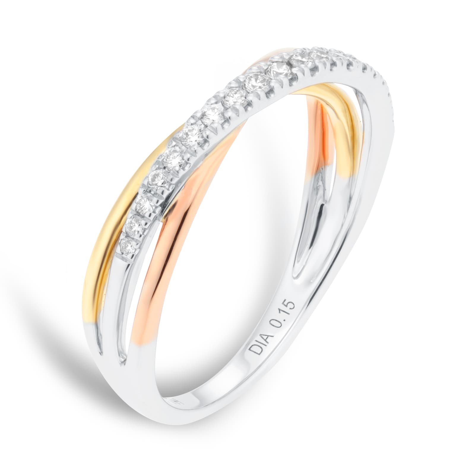 Goldsmiths 9ct Tri-Gold 0.15cttw Diamond 5.4mm Wave Ring Goldsmiths 9ct Tri-Gold 0.15cttw Diamond 5.4mm Wave Ring