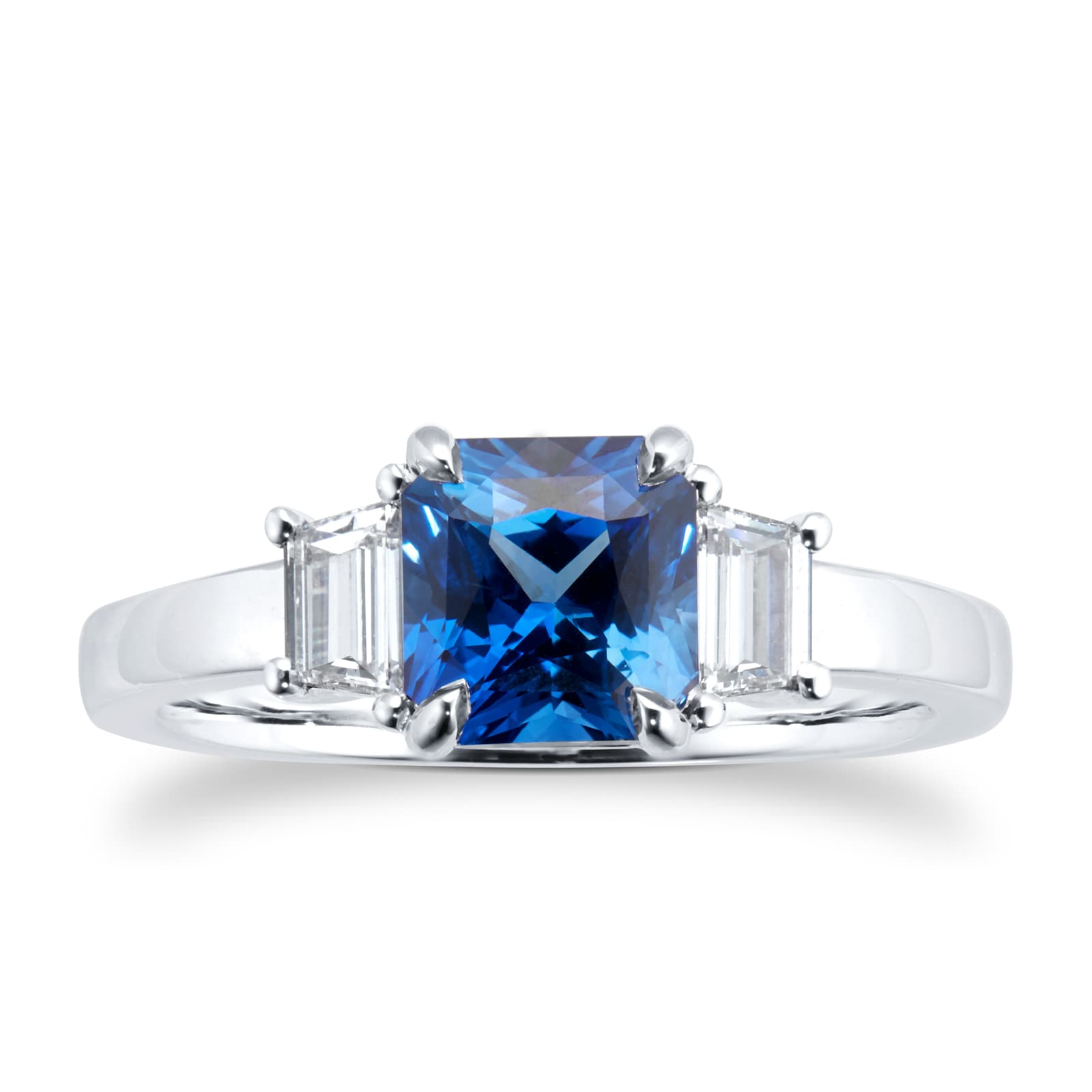 Platinum 2.05ct Asscher Cut Sapphire & 0.29cttw Diamond Ring - Ring Size N