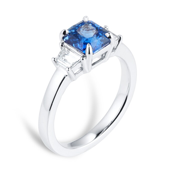 Mappin & Webb Platinum 2.05ct Asscher Cut Sapphire & 0.29cttw Diamond Ring