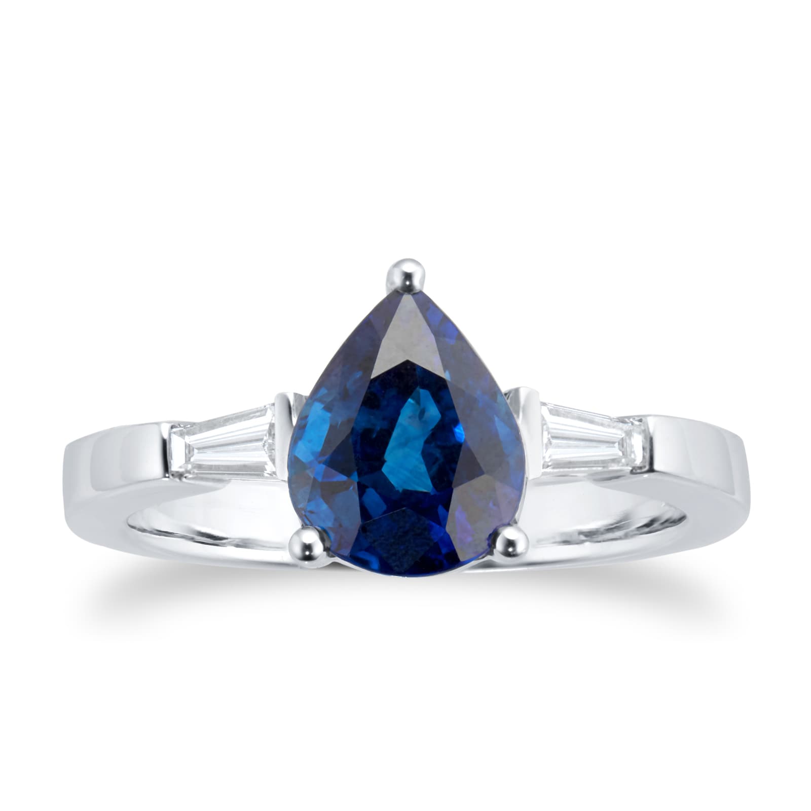 18ct White Gold Pear Cut 2.37ct Sapphire & 0.21ct Diamond Ring - Ring Size N