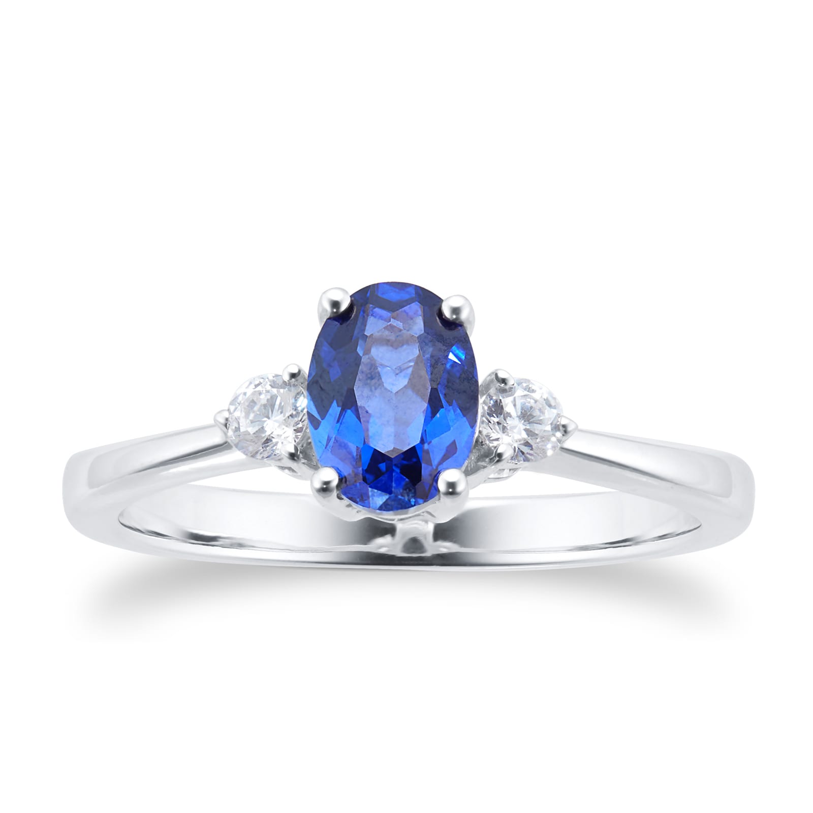 Ceylon Cushion Natural Sapphire and White Sapphire Three Stone Ring for sale  (BR-125)