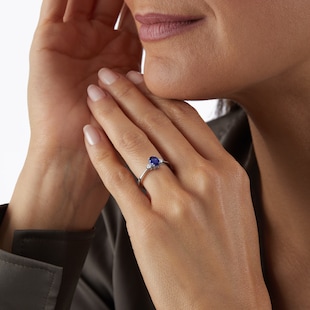 Goldsmiths Platinum 0.15ct Diamond & Sapphire 3 Stone Engagement Ring