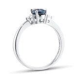 Goldsmiths Platinum Oval Cut Sapphire and 0.15cttw Diamond Three Stone Engagement Ring