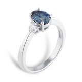 Goldsmiths Platinum Oval Cut Sapphire and 0.15cttw Diamond Three Stone Engagement Ring