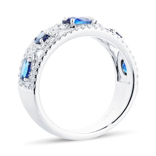 Mappin & Webb 18ct White Gold 0.53ct Diamond & 1.58cttw Sapphire Diamond Halo Ring