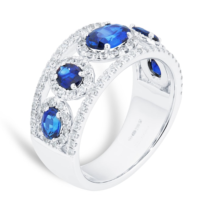 Mappin & Webb 18ct White Gold 0.53ct Diamond & 1.58cttw Sapphire Diamond Halo Ring