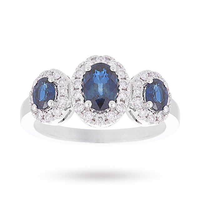 18 Carat White Gold Sapphire And Diamond Three Stone Ring - Ring Size J
