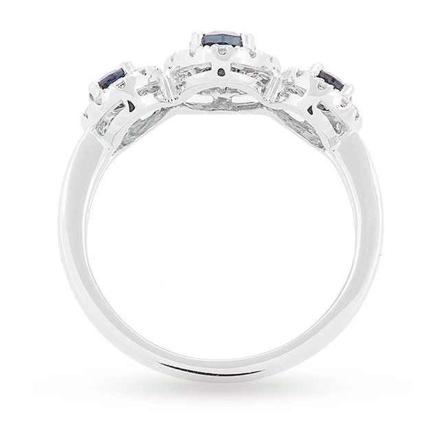 Goldsmiths 18 Carat White Gold Sapphire And Diamond Three Stone Ring