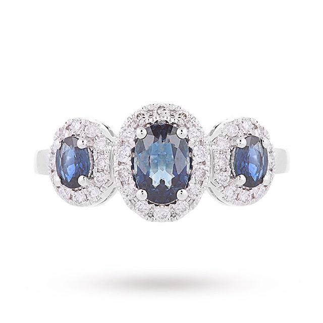 Goldsmiths 18 Carat White Gold Sapphire And Diamond Three Stone Ring - Ring Size K