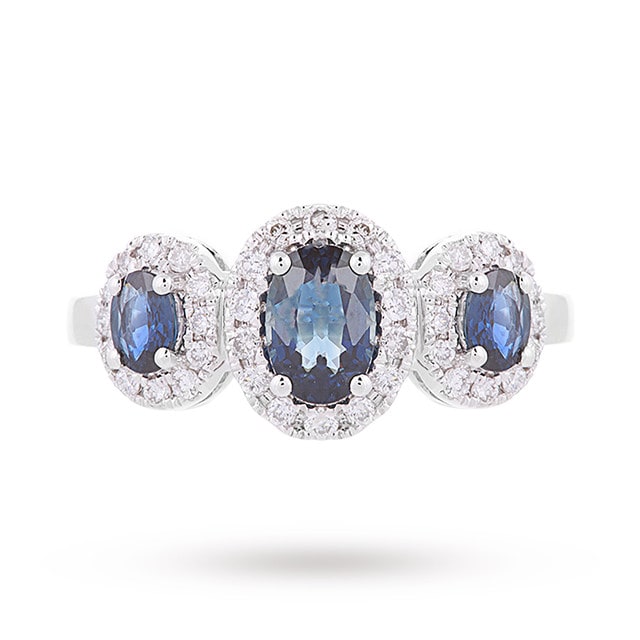 Goldsmiths 18 Carat White Gold Sapphire And Diamond Three Stone Ring