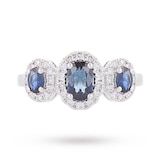 Goldsmiths 18 Carat White Gold Sapphire And Diamond Three Stone Ring - Ring Size K