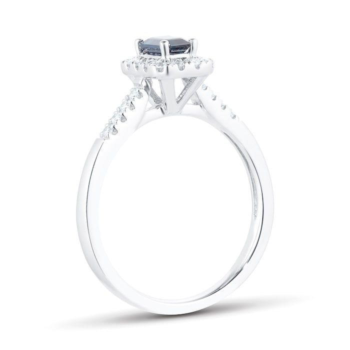Goldsmiths 9ct White Gold Sapphire Emerald Cut Halo Ring