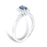 Goldsmiths 9ct White Gold Sapphire Emerald Cut Halo Ring - Ring Size J