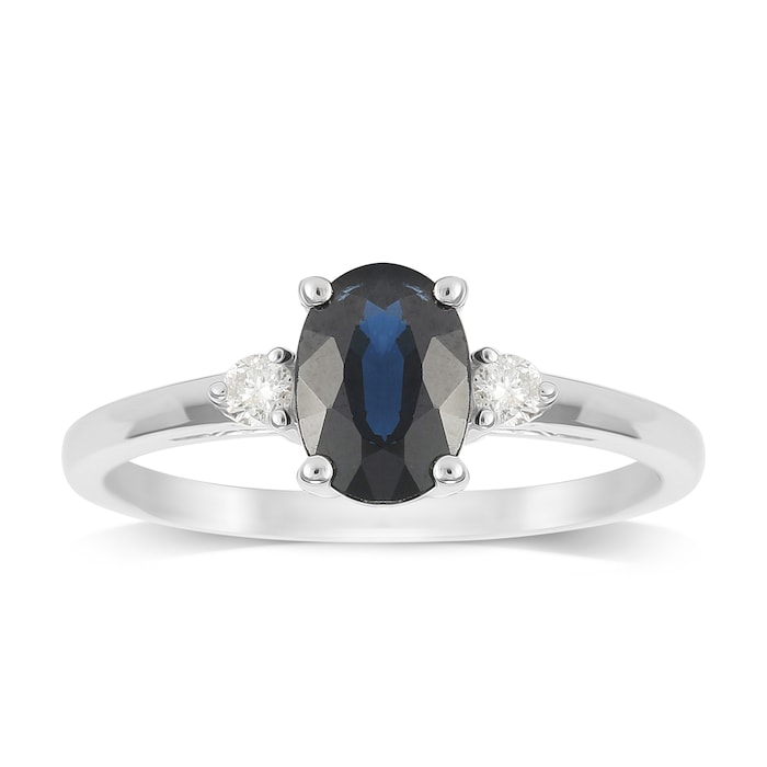 Goldsmiths 9ct White Gold Sapphire & Diamond 3 Stone Ring