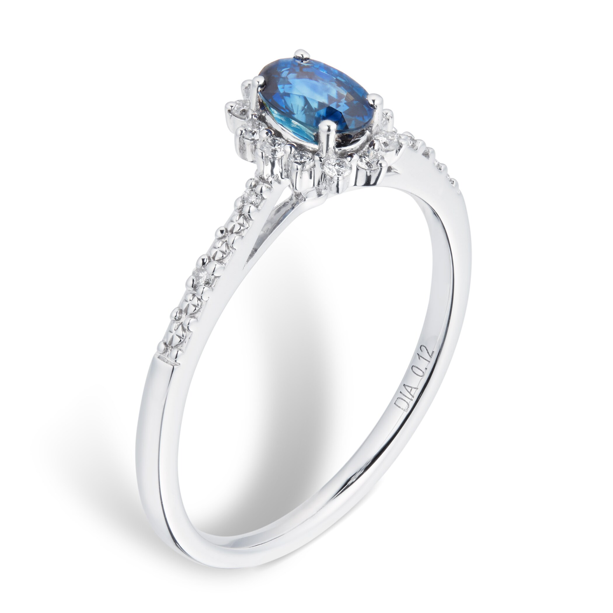 Goldsmiths Sapphire and 0.12ct Diamond Ring in 9ct White Gold Goldsmiths Sapphire and 0.12ct Diamond Ring in 9ct White Gold