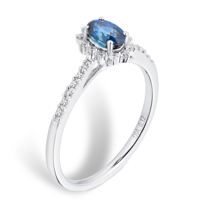 Goldsmiths Sapphire and 0.12ct Diamond Ring in 9ct White Gold