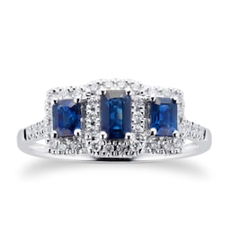 06100142 - Sapphire and Diamond Three Stone Ring in 9ct White Gold