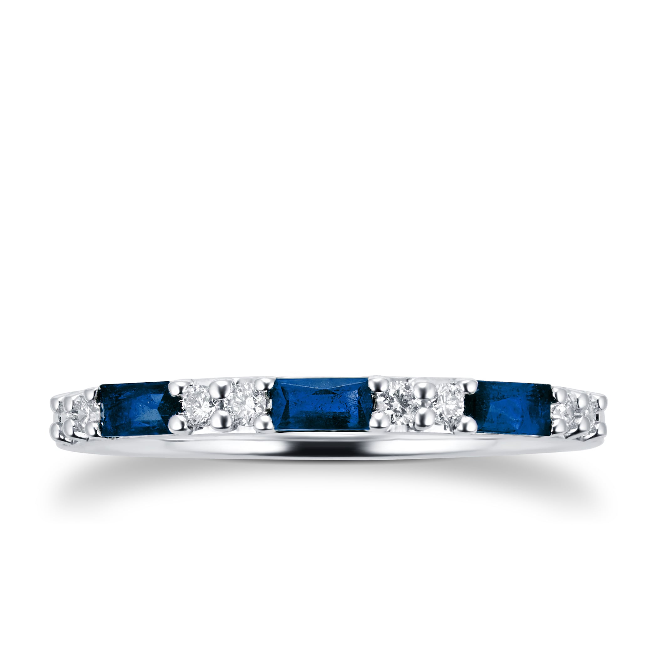 Goldsmiths 9ct White Gold Baguette Cut Sapphire & Diamond Eternity Ring - Ring Size N Goldsmiths 9ct White Gold Baguette Cut Sapphire & Diamond Eternity Ring - Ring Size N