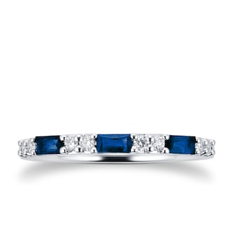 Goldsmiths 9ct White Gold Baguette Cut Sapphire & Diamond Eternity Ring Goldsmiths 9ct White Gold Baguette Cut Sapphire & Diamond Eternity Ring