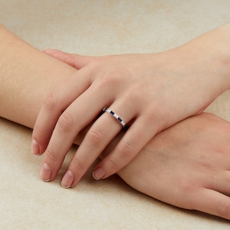 Goldsmiths 9ct White Gold Baguette Cut Sapphire & Diamond Eternity Ring Goldsmiths 9ct White Gold Baguette Cut Sapphire & Diamond Eternity Ring
