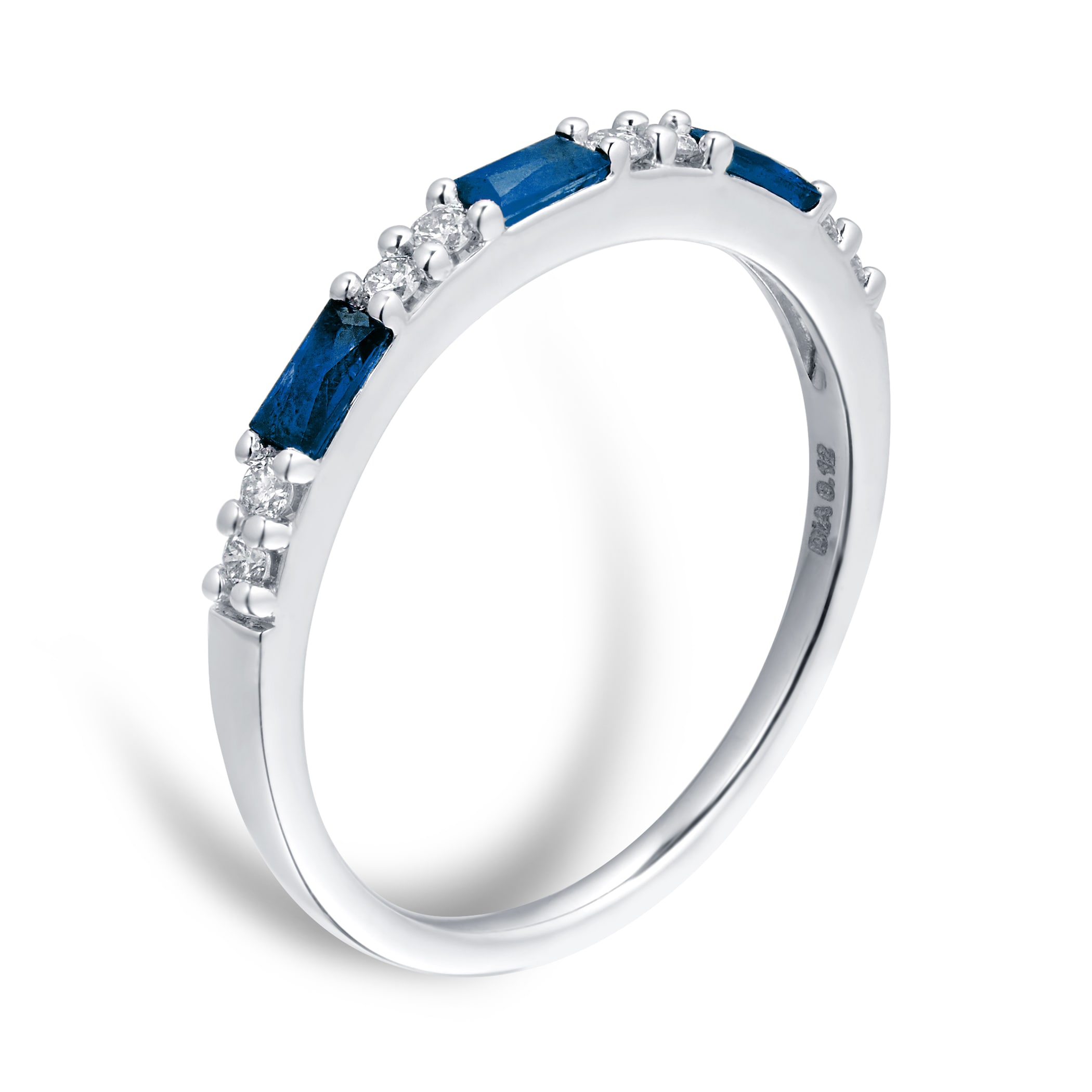 Goldsmiths 9ct White Gold Baguette Cut Sapphire & Diamond Eternity Ring - Ring Size N Goldsmiths 9ct White Gold Baguette Cut Sapphire & Diamond Eternity Ring - Ring Size N