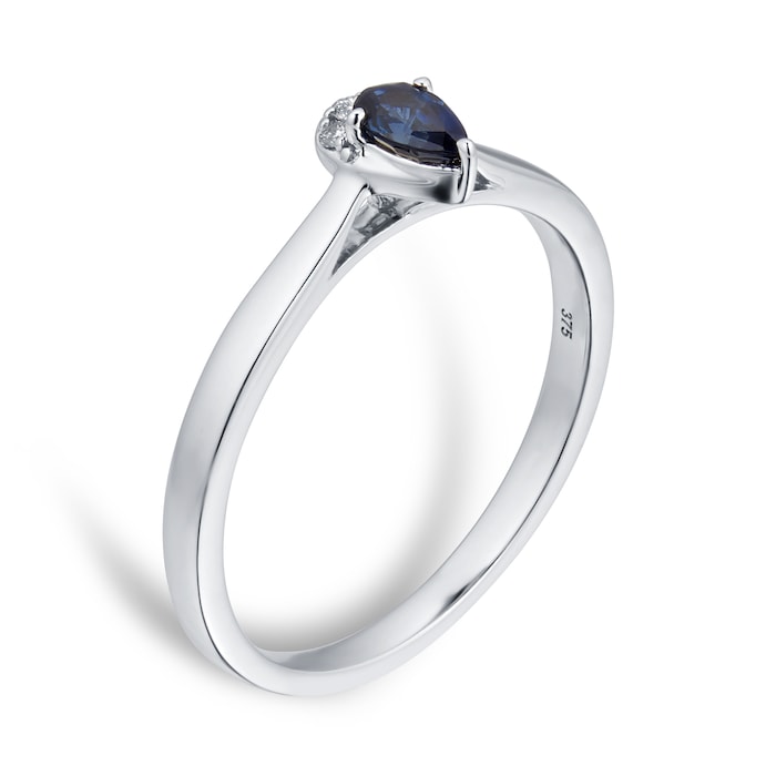 Goldsmiths 9ct White Gold Pear Cut Sapphire & Diamond Ring