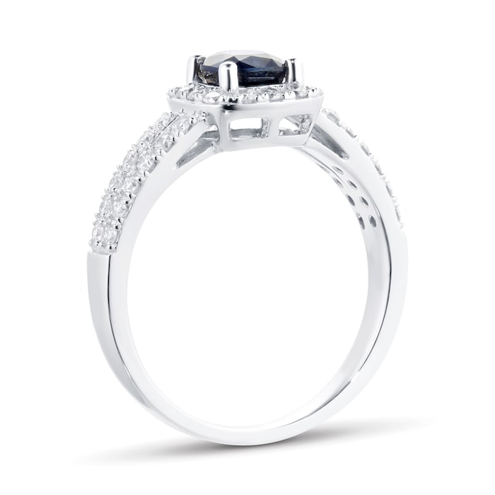 Goldsmiths 18ct White Gold Sapphire & 0.43cttw Diamond Cushion Cut Halo Ring