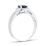 Goldsmiths 18ct White Gold Sapphire & 0.43cttw Diamond Cushion Cut Halo Ring