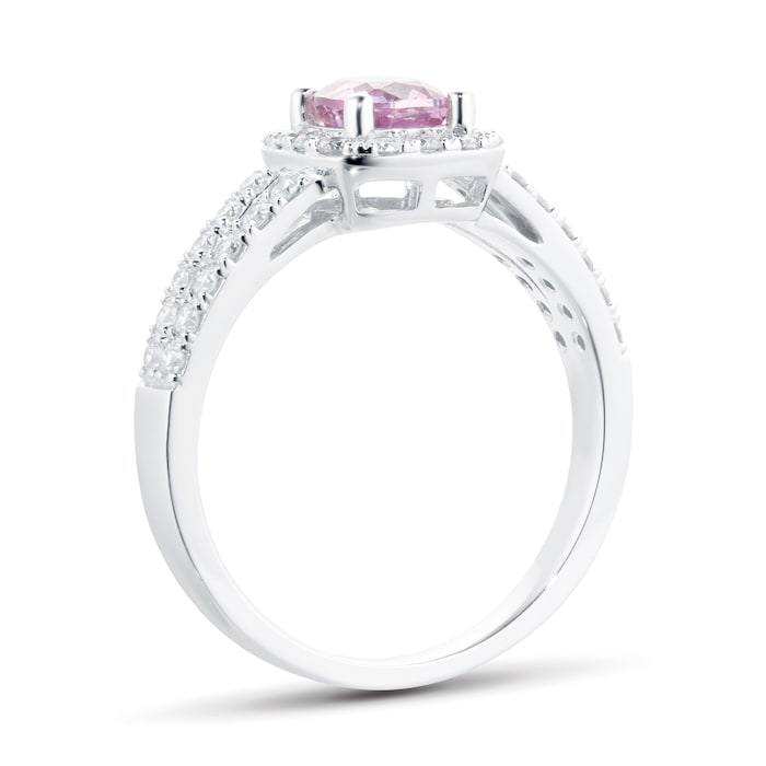 Goldsmiths 18ct White Gold Pink Sapphire & 0.43cttw Diamond Cushion Cut Halo Ring