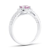 Goldsmiths 18ct White Gold Pink Sapphire & 0.43cttw Diamond Cushion Cut Halo Ring