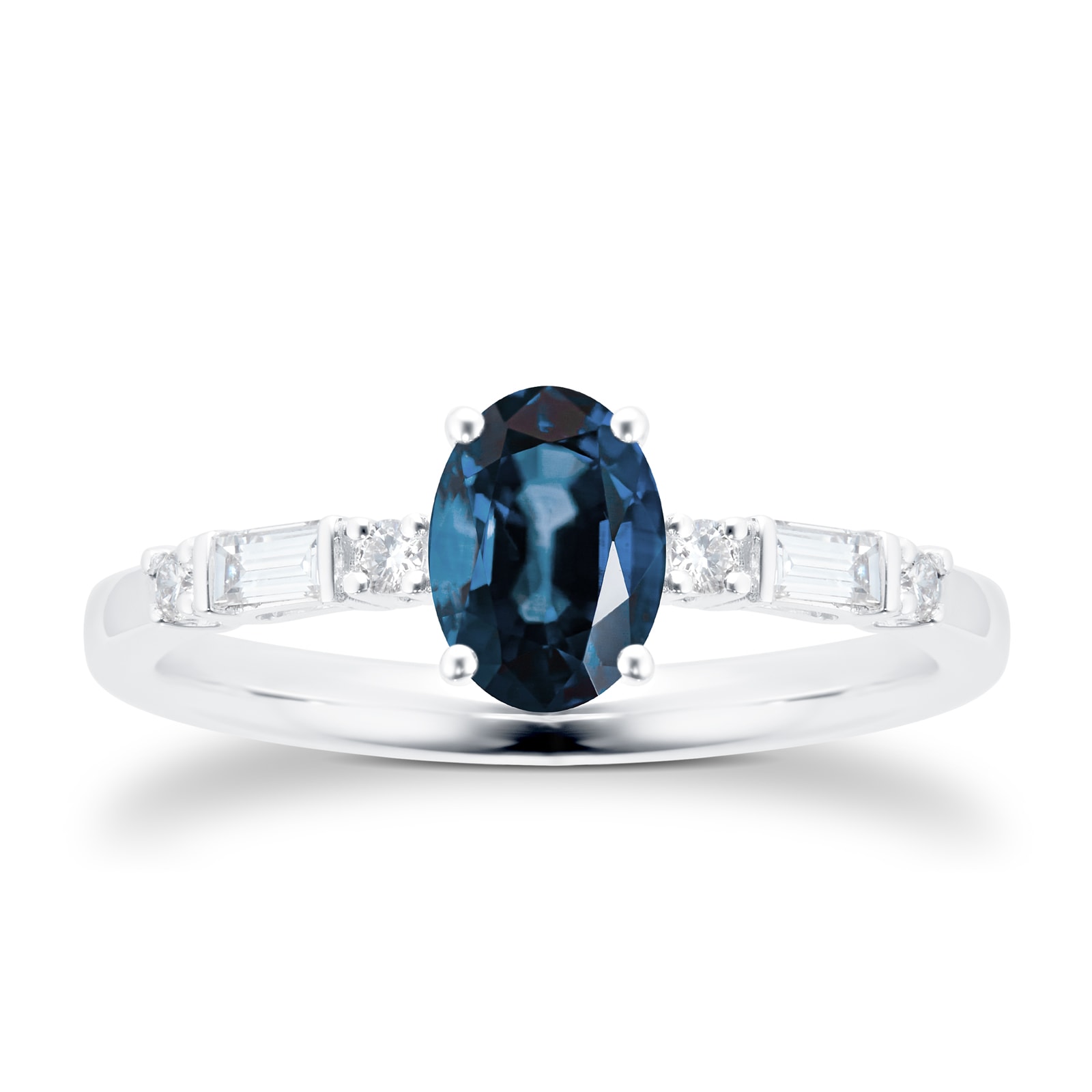 Goldsmiths 18ct White Gold Sapphire & 0.18cttw Diamond Oval Cut Ring