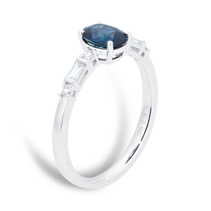 Goldsmiths 18ct White Gold Sapphire & 0.18cttw Diamond Oval Cut Ring